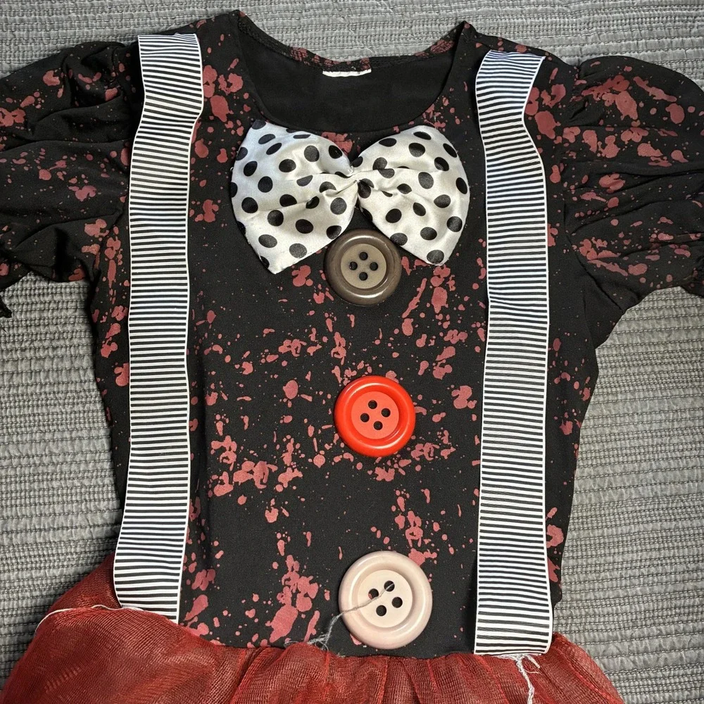 Creepy Clown Costume Girls Dress Halloween Horror Blood Splatter Tattered Tutu
